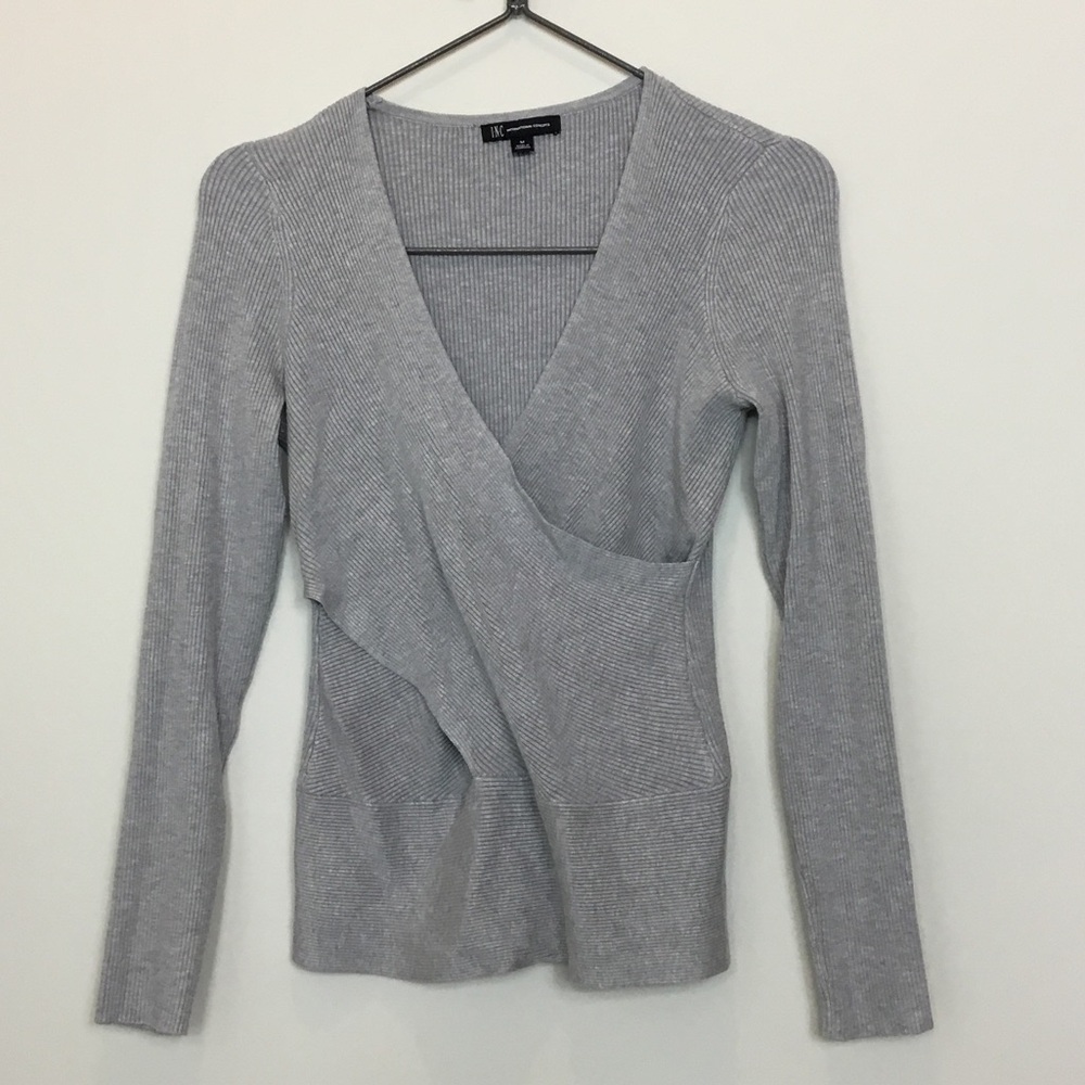 INC International Concepts Light Gray Ribbed Knit Top size medium